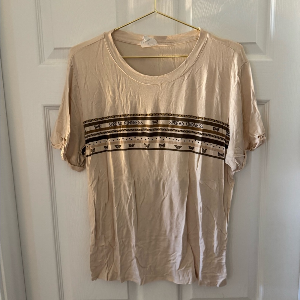 Amaryllis Cream 'Spread Kindness' Short Sleeve Tee with Striped Chest Print